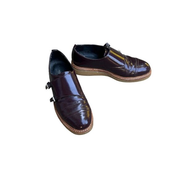 Zara Basic Y2K Maroon Double Buckle Monkstrap Platform Shoes Size 8 - Picture 1 of 9